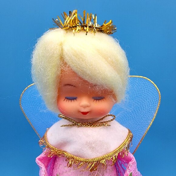 Vintage Pink Lace Angel Tree Topper Gold Halo Tulle Wings Foil Hymn Book 1960s - Picture 3 of 10